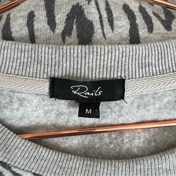 Rails Marlo Sweatshirt Grey Abstract Cheetah Print Exposed Zippers - Picture 6 of 8